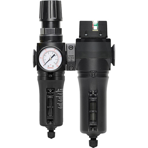 Topring 50.667A Manual Drain Filter, Regulator & Coalescing Filter with Metal Bowl Modulair 300, 1/4" NPT, 250 PSI, 5.1 fl. oz. Capacity