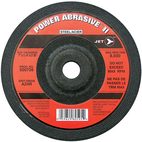 JET 500726 A24R POWER ABRASIVE Grinding Wheel, 7" x 1/4", 7/8" Arbor, Type T27