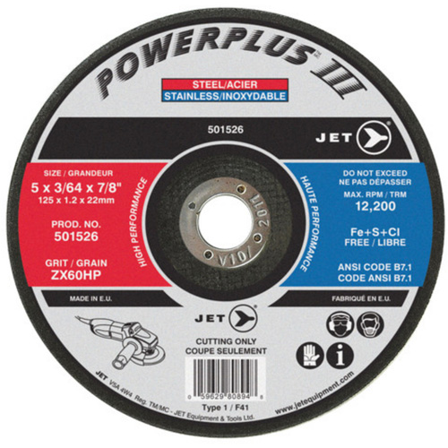 JET 501521 POWERPLUS&reg; Cut-Off Wheel, 4-1/2" x 3/64", 7/8" Arbor, Type 1, 13300 RPM