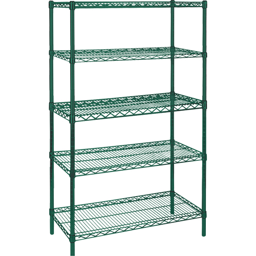 KLETON RL664 Heavy-Duty Green Epoxy Finish Wire Shelving, 5 Tiers, 48" W x 74" H x 18" D