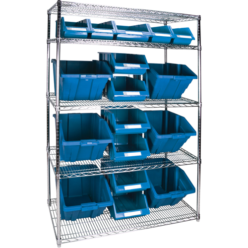 KLETON RL835 Heavy-Duty Wire Shelving Unit with Storage Bins, 5 Tiers, 48" W x 74" H x 24" D