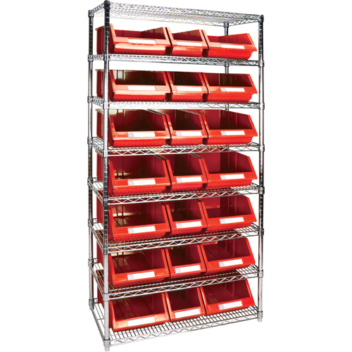 KLETON RL842 Heavy-Duty Wire Shelving Unit with Storage Bins, 8 Tiers, 36" W x 74" H x 18" D
