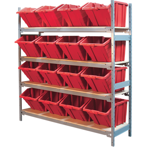 KLETON RL980 Wide Span Shelving with Jumbo Plastic Bins, Steel, Boltless, 800 lbs. Capacity, 66" W x 72" H x 18" D