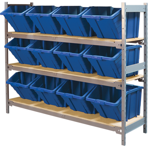 KLETON RL985 Wide Span Shelving with Jumbo Plastic Bins, Steel, Boltless, 800 lbs. Capacity, 66" W x 60" H x 18" D