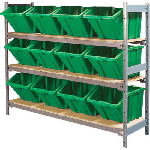 KLETON RL986 Wide Span Shelving with Jumbo Plastic Bins, Steel, Boltless, 800 lbs. Capacity, 66" W x 60" H x 18" D