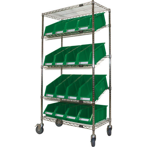 KLETON RN603 Slanted Wire Shelf Cart with Bins, 5 Tiers, 36" W x 69" H x 18" D