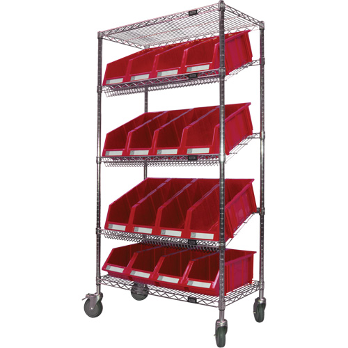 KLETON RN604 Chariot en treillis m&eacute;tallique &agrave; tablettes inclin&eacute;es avec bacs, Tiers 5, 36" la x 69" h x 18" p