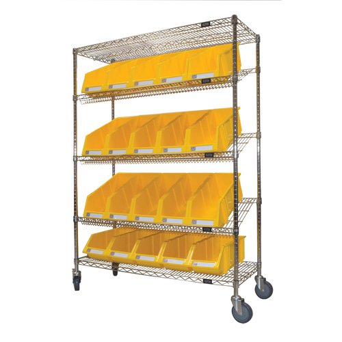 KLETON RN606 Slanted Wire Shelf Cart with Bins, 5 Tiers, 48" W x 69" H x 18" D