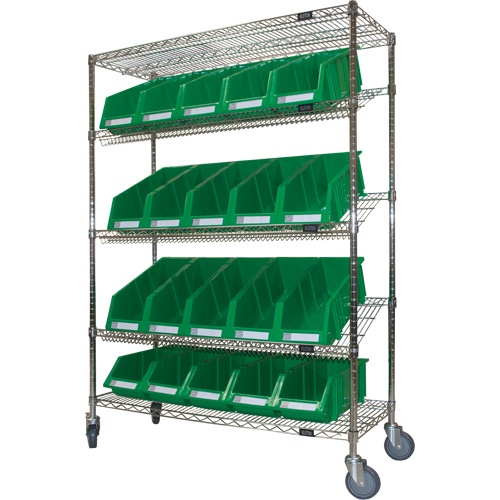 KLETON RN607 Slanted Wire Shelf Cart with Bins, 5 Tiers, 48" W x 69" H x 18" D