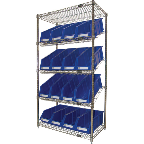 KLETON RN658 Slanted Wire Shelf with Bins, 5 Tiers, 36" W x 63" H x 18" D