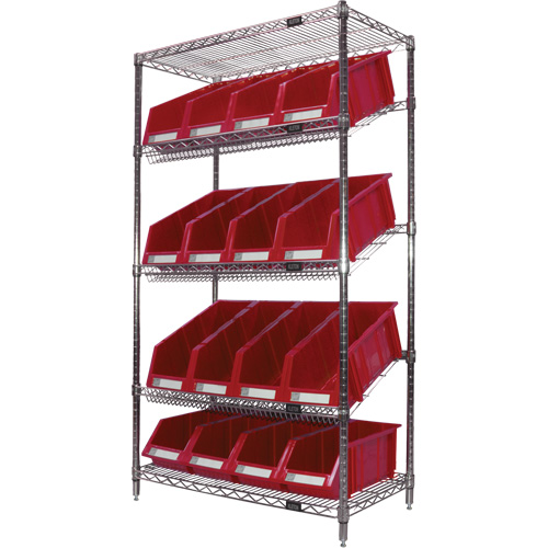KLETON RN661 &eacute;tag&egrave;re en treillis m&eacute;tallique &agrave; tablettes inclin&eacute;es avec bacs, Tiers 5, 36" la x 63" h x 18" p