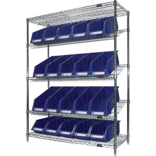 KLETON RN662 &eacute;tag&egrave;re en treillis m&eacute;tallique &agrave; tablettes inclin&eacute;es avec bacs, Tiers 5, 48" la x 63" h x 18" p