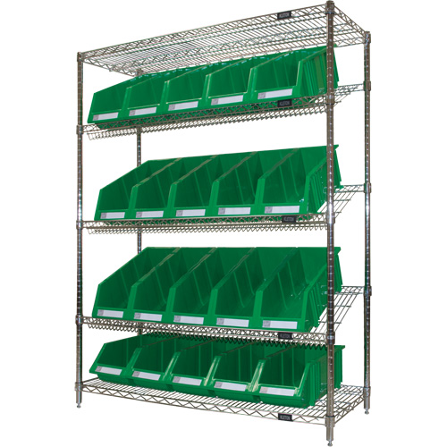 KLETON RN664 Slanted Wire Shelf with Bins, 5 Tiers, 48" W x 63" H x 18" D