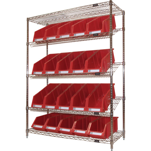KLETON RN665 &eacute;tag&egrave;re en treillis m&eacute;tallique &agrave; tablettes inclin&eacute;es avec bacs, Tiers 5, 48" la x 63" h x 18" p
