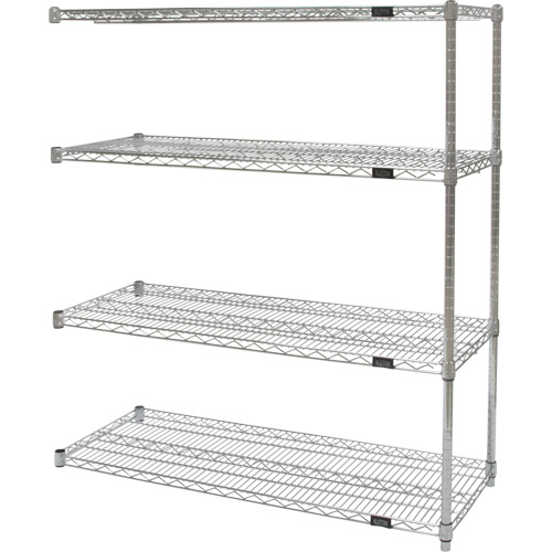 KLETON RN812 Heavy-Duty Chromate Wire Shelving, Add-On Kit, 4 Tiers, 30" W x 54" H x 14" D