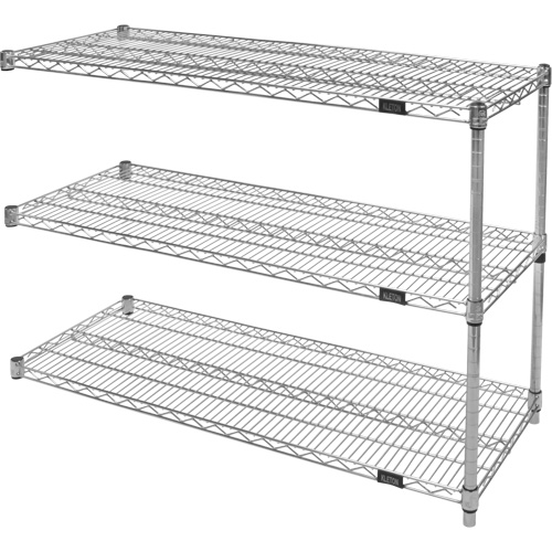 KLETON RN852 Heavy-Duty Chromate Wire Shelving, Add-On Kit, 3 Tiers, 36" W x 33" H x 24" D