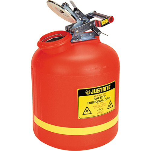 Justrite 14765 Bidons de r&eacute;cup&eacute;ration des liquides, Poly&eacute;thyl&egrave;ne, 5 gal. US, Rouge, Homologu&eacute; FM