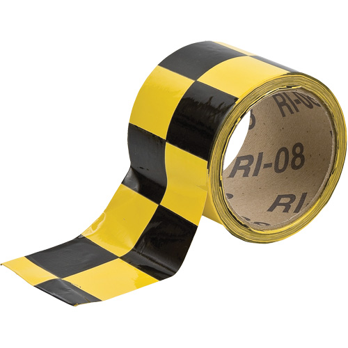 Brady 76317 Checkered Marking Tape, 2" x 54', Vinyl, Black and Yellow