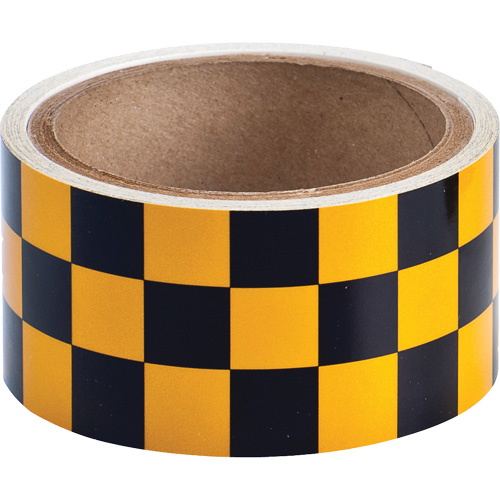 Brady 76321 Checkered Reflective Marking Tape, 2" x 15', Acrylic, Black and Yellow