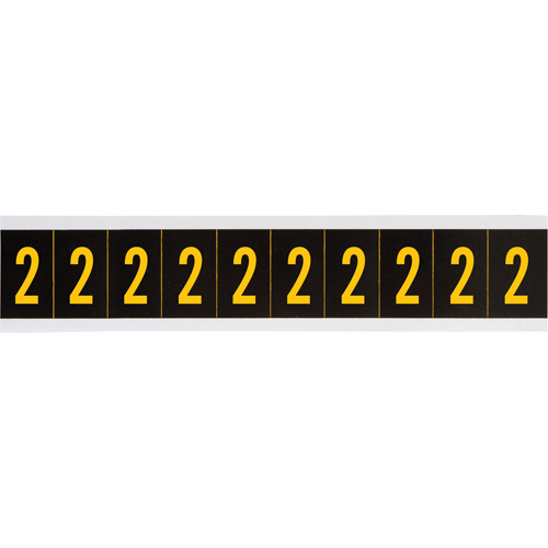 Brady 7890-2 Individual Number and Letter Labels, 2, 1" H, Yellow on Black