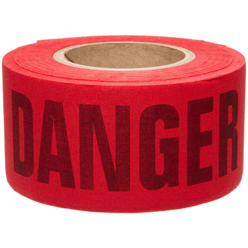 Brady 91085 Re-Pulpable Barricade Tape, English, 3" W x 135' L, 3 mils, Black on Red