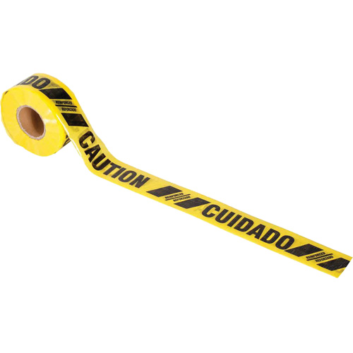 Brady 91100 Reinforced Barricade Tape, Bilingual, 3" W x 500' L, 3 mils, Black on Yellow