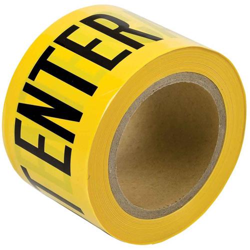 Brady 91224 Barricade Tape, English, 3" W x 200' L, 3 mils, Black on Yellow
