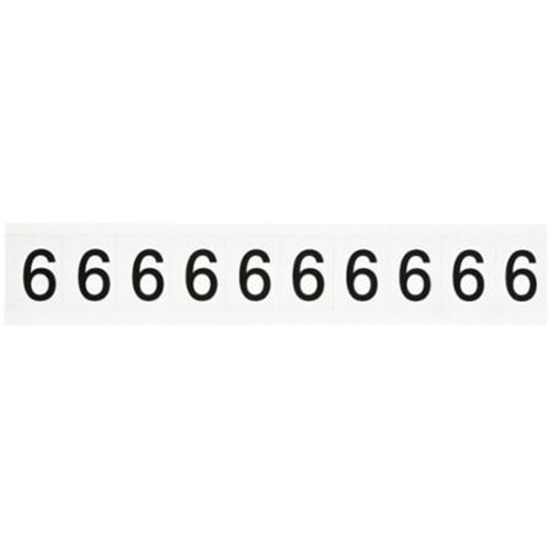 Brady 9713-6 Individual Number and Letter Labels, 6, 1" H, Black on White