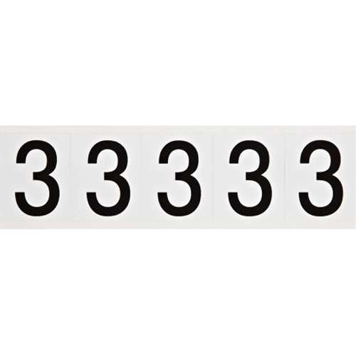 Brady 9714-3 Individual Number and Letter Labels, 3, 2" H, Black on White
