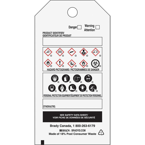 Brady 09672 OTS WHMIS Self-Laminating Tag, Vinyl, Sheet, 3-3/4" L x 5" W