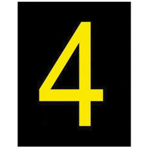 Brady 5000-4 Reflective Individual Number and Letter Labels, 4, 2-1/2" H, Yellow on Black