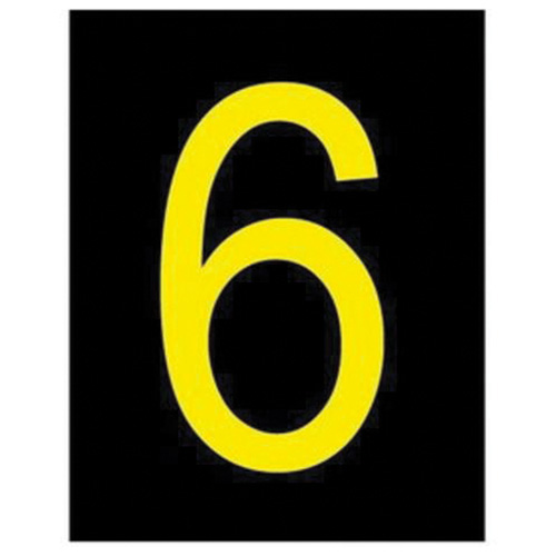 Brady 5000-6 Reflective Individual Number and Letter Labels, 6, 2-1/2" H, Yellow on Black