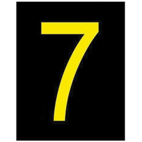 Brady 5000-7 Reflective Individual Number and Letter Labels, 7, 2-1/2" H, Yellow on Black