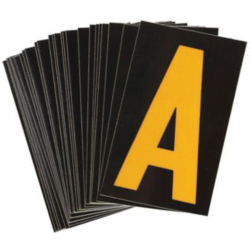 Brady 5000-A Reflective Individual Number and Letter Labels, A, 2-1/2" H, Yellow on Black