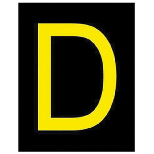 Brady 5000-D Reflective Individual Number and Letter Labels, D, 2-1/2" H, Yellow on Black