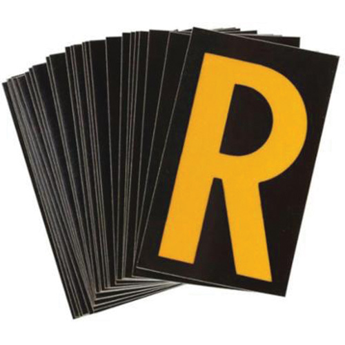Brady 5000-R &eacute;tiquettes de lettres & chiffres r&eacute;fl&eacute;chissants individuels, R, 2-1/2" h, Jaune sur noir