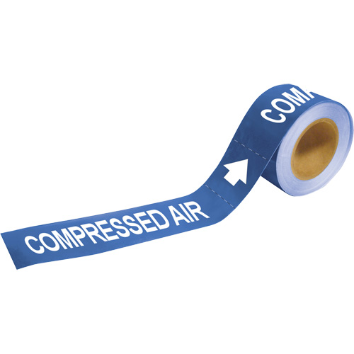 Brady 20415 "Compressed Air" Pipe Markers, Self-Adhesive, 1" H x 8" W, White on Blue