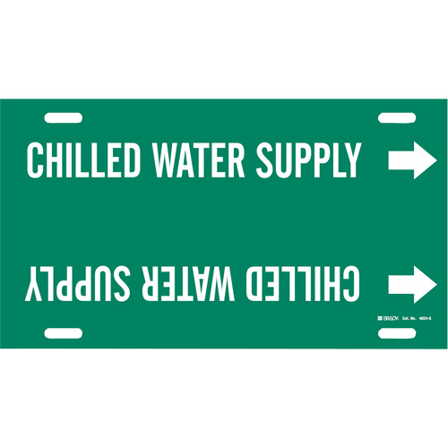 Brady 4024-G "Chilled Water Supply" Pipe Marker, Strap-On, 10" H x 24" W, White on Green