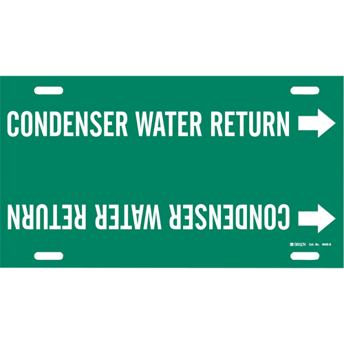 Brady 4040-G "Condenser Water Return" Pipe Marker, Strap-On, 10" H x 24" W, White on Green