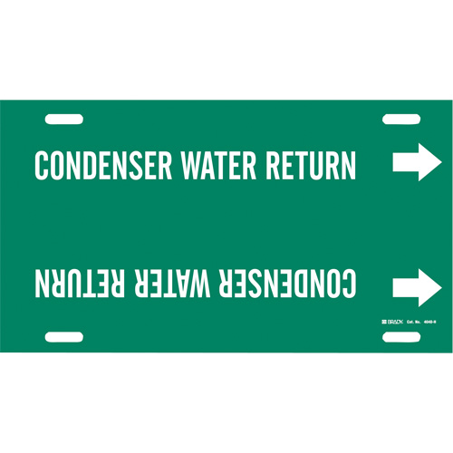 Brady 4040-H "Condenser Water Return" Pipe Marker, Strap-On, 10" H x 32" W, White on Green