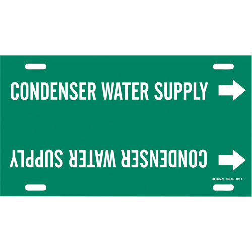 Brady 4041-G Marqueur de tuyau Condenser Water Supply, &agrave; attacher, 10" h x 24" la, Blanc/vert