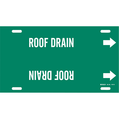 Brady 4121-G Marqueur de tuyau Roof Drain, &agrave; attacher, 10" h x 24" la, Blanc/vert