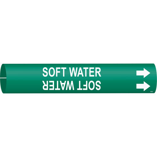Brady 4125-C "Soft Water" Pipe Marker, Snap-On, 2" H x 2" W, White on Green