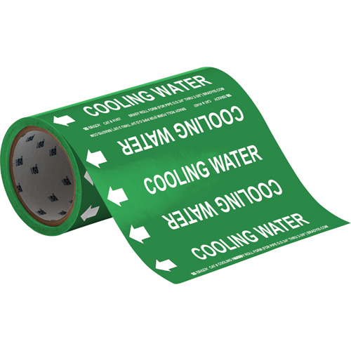 Brady 41457 "Cooling Water" Roll Form Pipe Markers, Self-Adhesive, Cuttable H x 8" W, White on Green