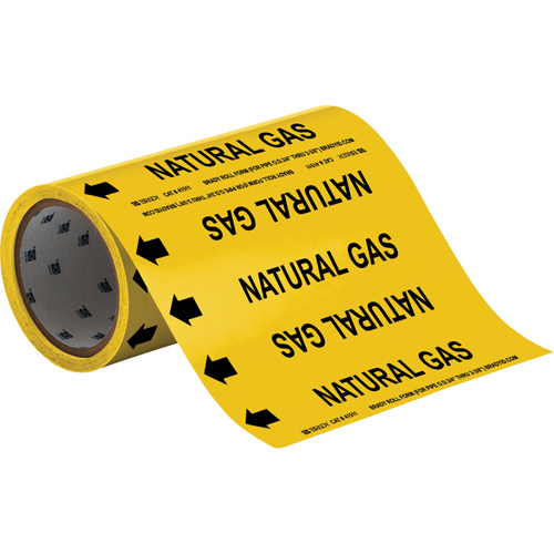 Brady 41511 "Natural Gas" Roll Form Pipe Markers, Self-Adhesive, Cuttable H x 8" W, Black on Yellow