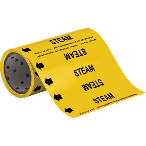 Brady 41513 Marqueurs de tuyau &agrave; profil rond Steam, Autocollant, Taillable h x 8" la, Noir sur jaune