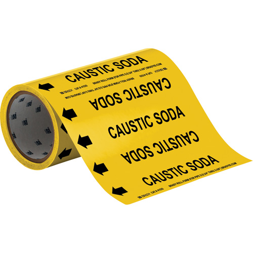 Brady 41535 "Caustic Soda" Roll Form Pipe Markers, Self-Adhesive, Cuttable H x 8" W, Black on Yellow