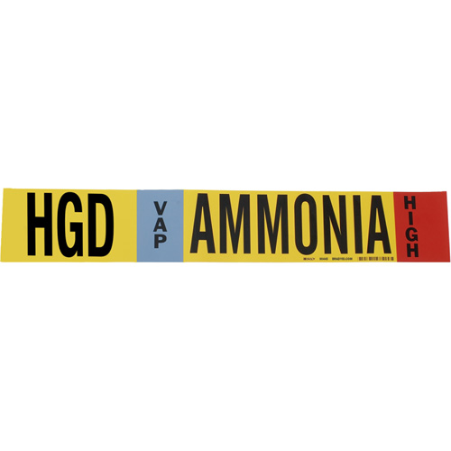Brady 57985 Marqueur pour tuyau HGD Vap Ammonia High pour l'ammoniac (IIAR), Enveloppant, 26" h x 24" la, Noir sur jaune