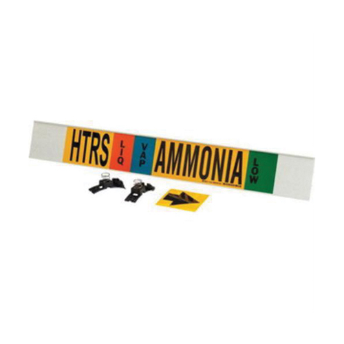 Brady 59929 "HTRS Liq/Vap Ammonia Low" Ammonia (IIAR) Pipe Marker, Fibreglass Carrier with Clips, 4" H x 24" W, Black on Yellow