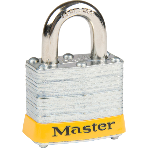 Master Lock 3YLW Cadenas de securit&eacute; s&eacute;rie 3, Jaune, Cl&eacute;s diff&eacute;rentes, Acier lamin&eacute;, Largeur de 1-9/16"